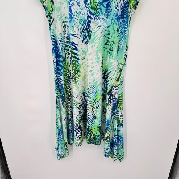 Chicos 3 Womens  Blue Tropical  Short Sleeve Asymmetrical Midi Dress Size XL - Picture 4 of 14